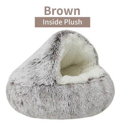 Plush Hooded Pet Bed round Fluffy Soft Cat Bed Pet Cushion Warm Cat Dog 2 in 1 Sleeping Nest Cave for Small Dogs