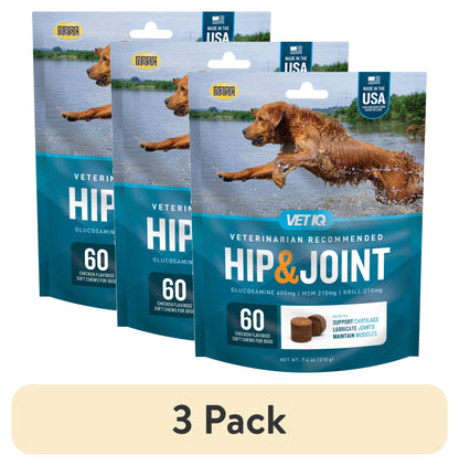 (3 Pack)  Hip & Joint Supplement for Dogs, Chicken Flavored Soft Chews, 7.4 Oz, 60 Count